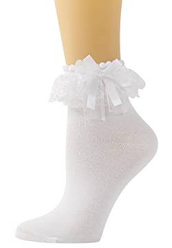 SEMOHOLLI Damen-Socken aus Baumwolle mit Rüschen im Prinzessinnen-Stil für Kleider mit einer Schleife auf der Oberseite - Weiß - von SEMOHOLLI