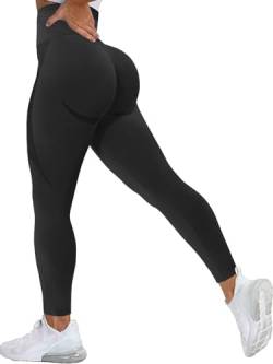 SENBAN Damen Leggings mit hoher Taille, nahtlos, Workout, Fitnessstudio, Yoga, Vital, Bauchkontrolle, Activewear Strumpfhose - Schwarz - Groß von SENBAN