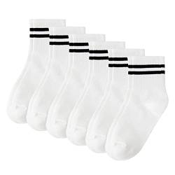 6 Paar Damen Streifen Tennissocken Cotton Crew Socken Retro Casual Socken Sportsocken für Mädchen 39-42 (Weiß) von SENCC