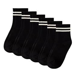 SENCC 6 Paar Damen Streifen Tennissocken Cotton Crew Socken Retro Casual Sportsocken für Mädchen 39-42 (Schwarz) von SENCC