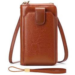 SENDEFN Handy Umhängetasche Leder Handytasche zum Umhängen RFID Schutz Geldbörse Damen Brieftasche mit Kartenfächer und Verstellbarem Schultergurt kleine Crossbody Tasche für Handy unter 6,5 Zoll von SENDEFN