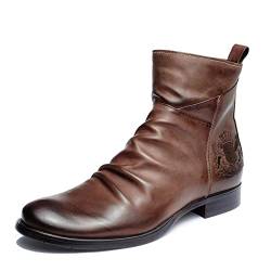SENELK Herren Stiefel Chelsea Boots Lederstiefel Mit Doppeltem Seitlichem Reißverschluss rutschfeste Stiefel,Braun,40 EU von SENELK