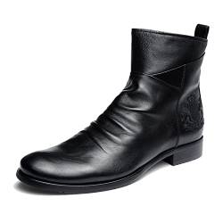 SENELK Herren Stiefel Chelsea Boots Lederstiefel Mit Doppeltem Seitlichem Reißverschluss rutschfeste Stiefel,Schwarz,41 EU von SENELK