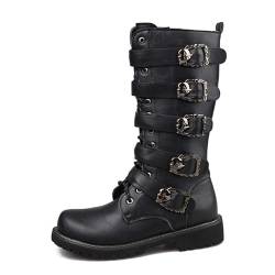 SENELK Herren Winter Gothic Punk Plateau Goth Zipper Halblange Stiefel,Schwarz,44 EU von SENELK