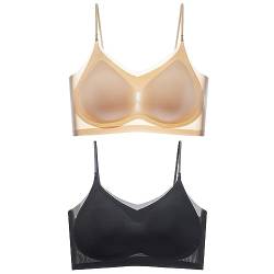 SENGHUI Rosiaa WindyBra-Summer Seamless Ultra-Thin Plus Size Ice Silk Comfort Bra,Breathable Cooling Bra (Beige+Black,M) von SENGHUI