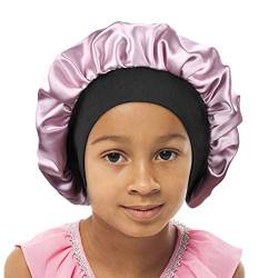 SENGTERM Kinder Satin Schlafmütze Jungen Mädchen Doppelschichten Satin Motorhaube seiden Nachtmütze Elastisches Band Satin Bonnet Night Cap für Haare Haarpflege (2-8 Jahre) (pink, Einheitsgröße) von SENGTERM