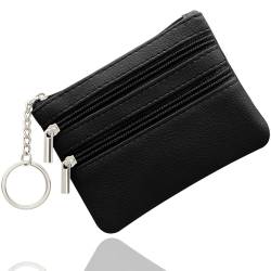 Klein Münzbörse, Leder Geldbörse Kreditkartenbörse mit DREI Fächern, Reißverschluss, Schlüsselanhänger, Klein Geldbeutel Business Card Mini Wallet für Damen von SENLINLU