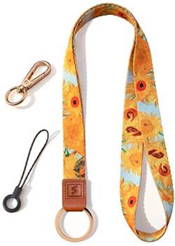 SENLLY Umhängeband Schlüsselband Neck Lanyard strip mit und echtem Leder, für Schlüssel, ID Badge Card Holder, Ausweishülle, Mobile Handys Telefon von SENLLY