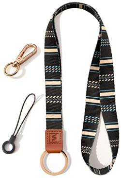 SENLLY Umhängeband Schlüsselband Neck Lanyard strip mit und echtem Leder, für Schlüssel, ID Badge Card Holder, Ausweishülle, Mobile Handys Telefon von SENLLY