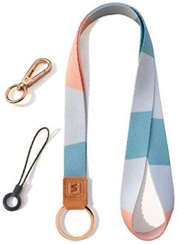 SENLLY Umhängeband Schlüsselband Neck Lanyard strip mit und echtem Leder, für Schlüssel, ID Badge Card Holder, Ausweishülle, Mobile Handys Telefon von SENLLY