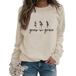 Women Grow in Grace Christian Sweatshirt Lightweight Crew Neck Floral Graphic Pullovers Tops Jesus Faith Shirts Gifts von SENRN