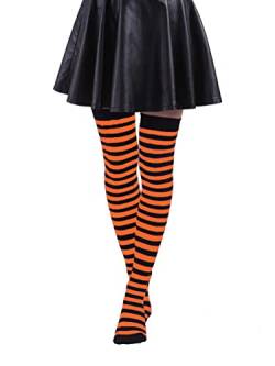 SENTELEGRI Halloween Damen Oberschenkelhohe Socken Orange Schwarz Overknee Lange Gestreifte Oberschenkelhohe Socken, Orange / Schwarz, One size von SENTELEGRI