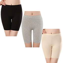 SEPMINDU Damen Slipshort Baumwolle Anti Chafing Langbeinige Schlüpfer Multipack Sicherheitsunterwäsche Boy Shorts Leggings für Unterkleider (1 * schwarz + 1 * grau + 1 * nackt,M) von SEPMINDU