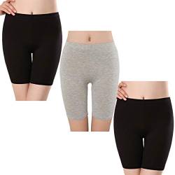 SEPMINDU Damen Slipshort Baumwolle Anti Chafing Langbeinige Schlüpfer Multipack Sicherheitsunterwäsche Boy Shorts Leggings für Unterkleider (2 * schwarz + 1 * grau,M) von SEPMINDU