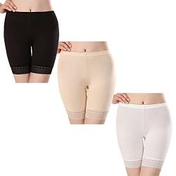 SEPMINDU Frauen 3er Pack Jungen Shorts Anti Scheuernde Unterwäsche Plus Size Lange Briefs Sexy Boxer Nahtlose Damen Slipshort Höschen (Schwarz+Nude+Weiß,42-44) von SEPMINDU