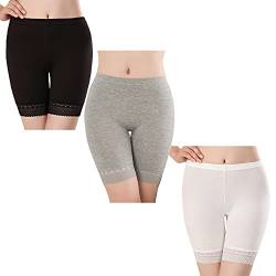 SEPMINDU Frauen 3er Pack Jungen Shorts Anti Scheuernde Unterwäsche Plus Size Lange Briefs Sexy Boxer Nahtlose Damen Slipshort Höschen (Schwarz+grau+weiß,46-48) von SEPMINDU