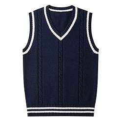 SERAPHY Herren Damen Pullunder, Ärmellos V-Ausschnitt Baumwollwesten, Jungen Mädchen Klassisch Gestrickte Gestreifte Pullover für Frühling Herbst Winter-RY-2XL von SERAPHY