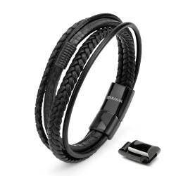 SERASAR Armbänder für Herren Leder Schwarz 23cm - Armband Herren Männer-Armband Leder-Armreif Herren-Lederband Herrenschmuck Armkette Flecht-Armband Leder-Wickelarmband Leder-Kette Leather Bracelet von SERASAR