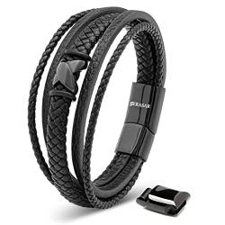 SERASAR Armband Jungen 17cm Schwarz Männer-Armband Leder-Armreif Herren-Lederband Herrenarmreif Armschmuck Leder-Schmuck Herren-Schmuck Armkette Flecht-Armband Leder-Wickelarmband Leder-Kette Leather von SERASAR