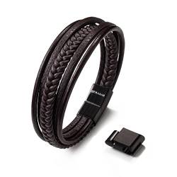 SERASAR Armreif Herren Lederarmband Braun 23cm - Armband Herren Männer-Armband Leder-Armreif Herrenschmuck Flecht-Armband Leder-Wickelarmband Leder-Kette Armbändchen Leather Bracelet Men Geschenkidee von SERASAR