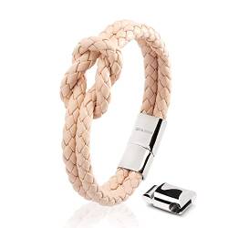 SERASAR Damen-Armband Leder Rosa 20cm - Frauen-Armband Echt-Leder Schmuck-Schachtel Knoten-Armband Armkette Freundin Schwester Mädchen Partner Geschenke Pärchen Paar Mama Geschenkidee für Sie von SERASAR