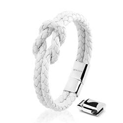 SERASAR Damen-Armband Leder Weiß 20cm - Frauen-Armband Echt-Leder Schmuck-Schachtel Knoten-Armband Armkette Freundin Schwester Mädchen Partner Geschenke Pärchen Paar Mama Geschenkidee für Sie von SERASAR