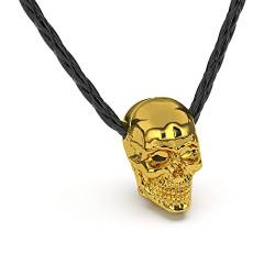 SERASAR Leder-Halskette mit Totenkopf Anhänger Halsband Herren - 60cm Gold - Lederband Kette mit Schmuck-Schachtel für Männer - Echtleder - Weihnachten Hochzeitsgeschenk von SERASAR
