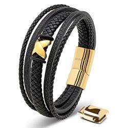 SERASAR Lederarmband Herren 23cm Gold Männer-Armband Leder-Armreif Herren-Lederband Herrenarmreif Armschmuck Leder-Schmuck Herrenschmuck Flecht-Armband Leder-Wickelarmband Leder-Kette Leather Bracelet von SERASAR