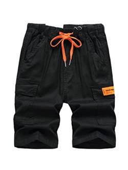 SERENYOU Jungen Cargo Shorts Kinder Kurze Hosen Elastische Sweatshorts Jungs Cargoshorts Sommer Freizeithose Schwarz 1 134-140 von SERENYOU