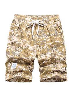 SERENYOU Jungen Cargo Shorts Kinder Kurze Hosen Elastische Sweatshorts Jungs Cargoshorts Sommer Freizeithose Wüsten Tarnung 146-152 von SERENYOU