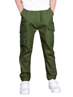 SERENYOU Jungen Cargohose Kinder Cargo Jogginghose Jugendliche Freizeithose Jungs Schlupfhosen Armeegrün 130 von SERENYOU