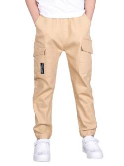 SERENYOU Jungen Cargohose Kinder Cargo Jogginghose Jugendliche Freizeithose Jungs Schlupfhosen Gelb 140 von SERENYOU