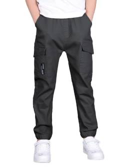 SERENYOU Jungen Cargohose Kinder Cargo Jogginghose Jugendliche Freizeithose Jungs Schlupfhosen Grau 130 von SERENYOU