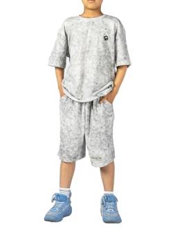 SERENYOU Kinder Batikmuster T Shirt Kurze Hosen Jungen Sommerbekleidungsset Kurzarm Sportanzug Weiß 130 von SERENYOU