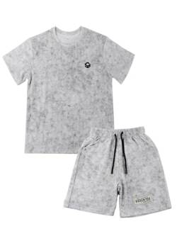 SERENYOU Kinder Batikmuster T Shirt Kurze Hosen Jungen Sommerbekleidungsset Kurzarm Sportanzug Weiß 140 von SERENYOU