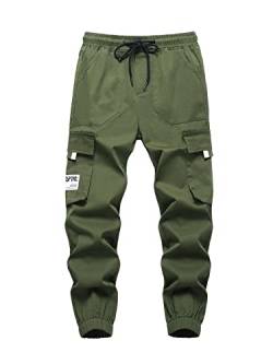 SERENYOU Kinder Cargo Hose Jungen Cargohose Jugendliche Freizeithose Jungs Jogginghose mit Elastischem Bund Armeegrün 146-152 von SERENYOU