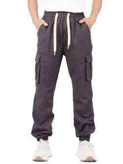 SERENYOU Kinder Cargohose Jungen Jogger Hose Elastischem Bund Jogginghose mit Seitentaschen Grau 150 von SERENYOU