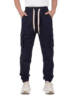 SERENYOU Kinder Cargohose Jungen Jogger Hose Elastischem Bund Jogginghose mit Seitentaschen Marine 140 von SERENYOU