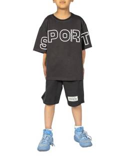 SERENYOU Kinder Sommer Bekleidungsset Jungen T Shirt Kurze Hosen Sportanzug Set Dunkelgrau 140 von SERENYOU