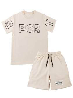 SERENYOU Kinder Sommer Bekleidungsset Jungen T Shirt Kurze Hosen Sportanzug Set Khaki 140 von SERENYOU