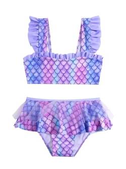 SERENYOU Mädchen Bikini Set Rüschen Bustier Bikinislip Meerjungfrau Zweiteiliger Badeanzug Violett 122-128 (Herstellergröße 5-6) von SERENYOU