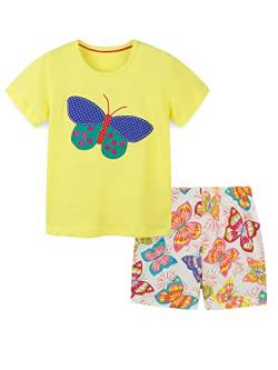 SERENYOU Mädchen T-Shirt und Shorts Set Kleinkind Sommer Kleidung Set Kinder T Shirt und Kurze Hose als Set 122 Schmetterling von SERENYOU