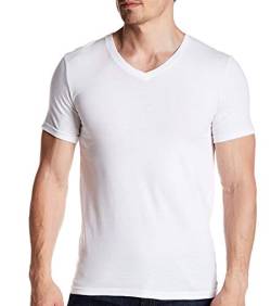 SES 2er Pack Herren Unterhemden mit V-Ausschnitt Weiß L/Basic Tshirt Herren aus 95% Baumwolle & 5% Eleastan/hochwertiges Herren T-Shirt & Business Unterhemd Herren weiß Kurzarm von SES