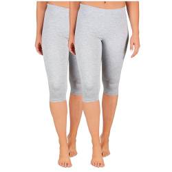 SES Capri Leggings Damen Grau meliert (48/50) 2er Pack aus Baumwolle/blickdichte Damen Capri-Leggings/elastische Damen Leggins 3/4 lang Baumwolle/Damen Capri Leggings mit Perfekter Passform von SES