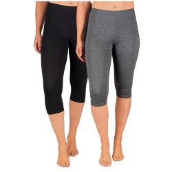 SES Capri Leggings Damen Schwarz/Anthrazit meliert (40/42) 2er Pack aus Baumwolle/blickdichte Damen Capri-Leggings/elastische Damen Leggins 3/4 lang Baumwolle/Damen Capri Leggings von SES