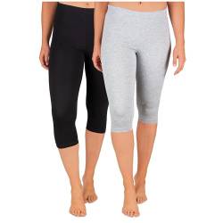 SES Capri Leggings Damen Schwarz/Grau meliert (40/42) 2er Pack aus Baumwolle/blickdichte Damen Capri-Leggings/elastische Damen Leggins 3/4 lang Baumwolle/Damen Capri Leggings von SES