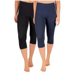 SES Capri Leggings Damen Schwarz/Navy Blue (44/46) 2er Pack aus Baumwolle/blickdichte Damen Capri-Leggings/elastische Damen Leggins 3/4 lang Baumwolle/Damen Capri Leggings von SES