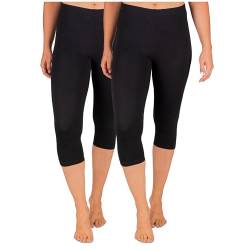 SES Capri Leggings Damen Schwarz (52/54) 2er Pack aus Baumwolle/blickdichte Damen Capri-Leggings/elastische Damen Leggins 3/4 lang Baumwolle/Damen Capri Leggings mit Perfekter Passform von SES