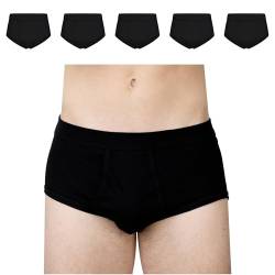 SES Herren Unterhosen Slip 5er Pack Feinripp mit Eingriff und Weichbund aus 100% Baumwolle, schwarz (M) von SES