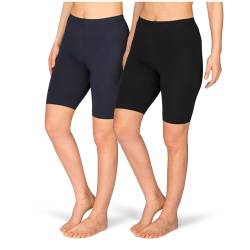 SES Kurze Radlerhose Damen 2er Pack schwarz/Navy 36/38 aus Baumwolle/Bequeme Damen Radlerhose/Radlerhose Damen Baumwolle mit perfektem Sitz/Geeignet als Radlerhose Damen kurz für Kleid von SES